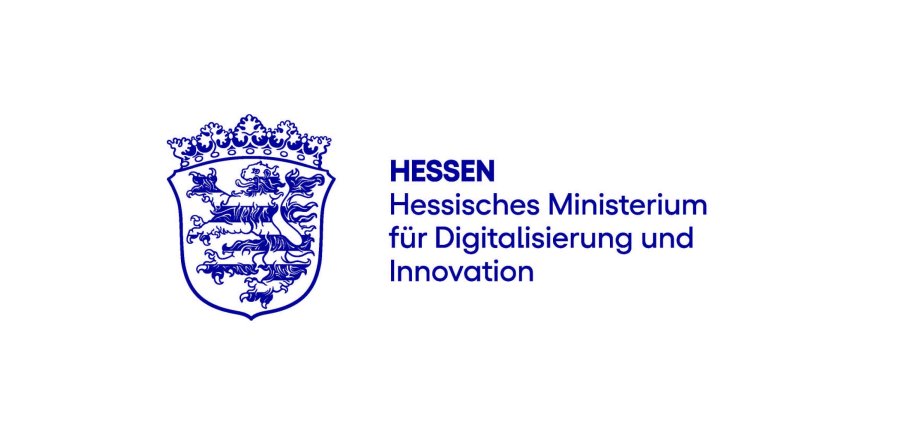 Grafik des Hessischen Landeswappens mit Schriftzug des Digitalministeriums