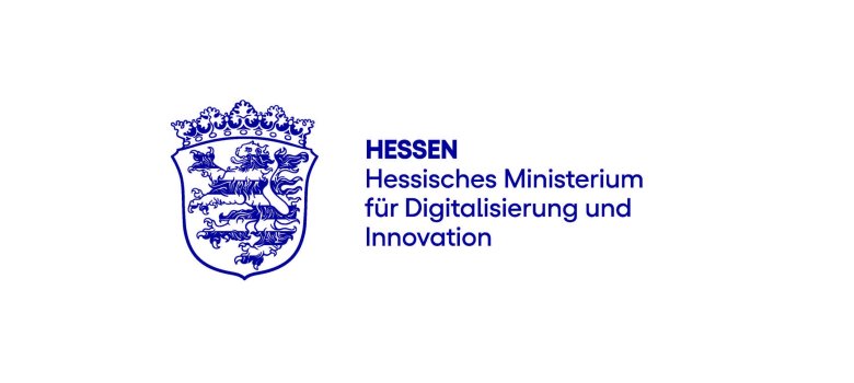 Grafik des Hessischen Landeswappens mit Schriftzug des Digitalministeriums