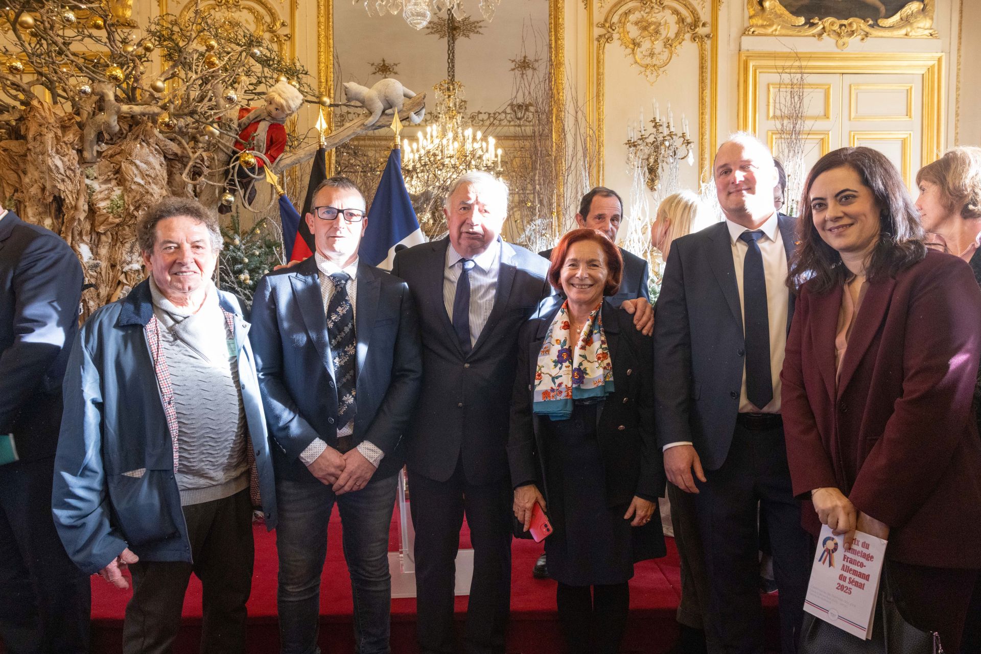 Gérard Dumas (Verschwisterungsverein Trévignin), Nicolas Chapuis (Bürgermeister Trévignin), Senatspräsident Gérard Larcher, Senatorin Martine Berthet, Christian Kehrer (Bürgermeister Oberzent), Isabelle Frindt (Verschwisterungsverein Olfen)