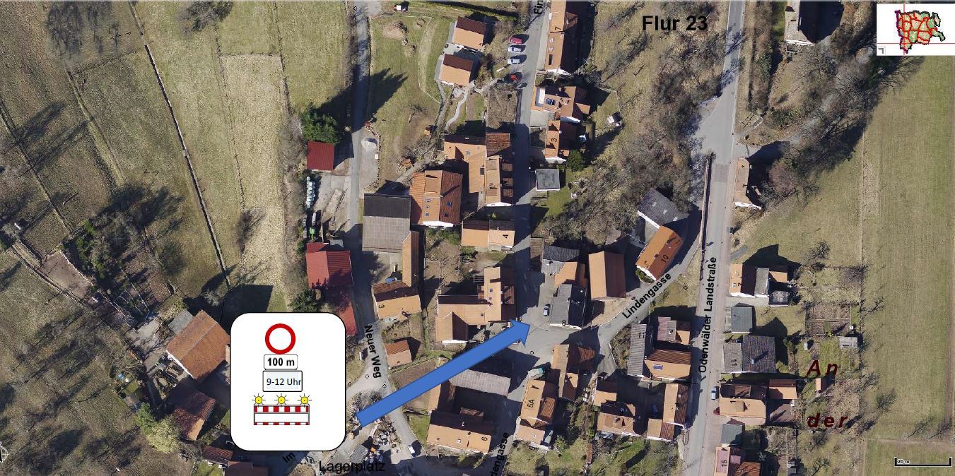 Luftbild von Rothenberg mit Straßensperrung