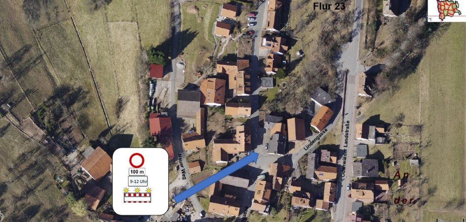 Luftbild von Rothenberg mit Straßensperrung